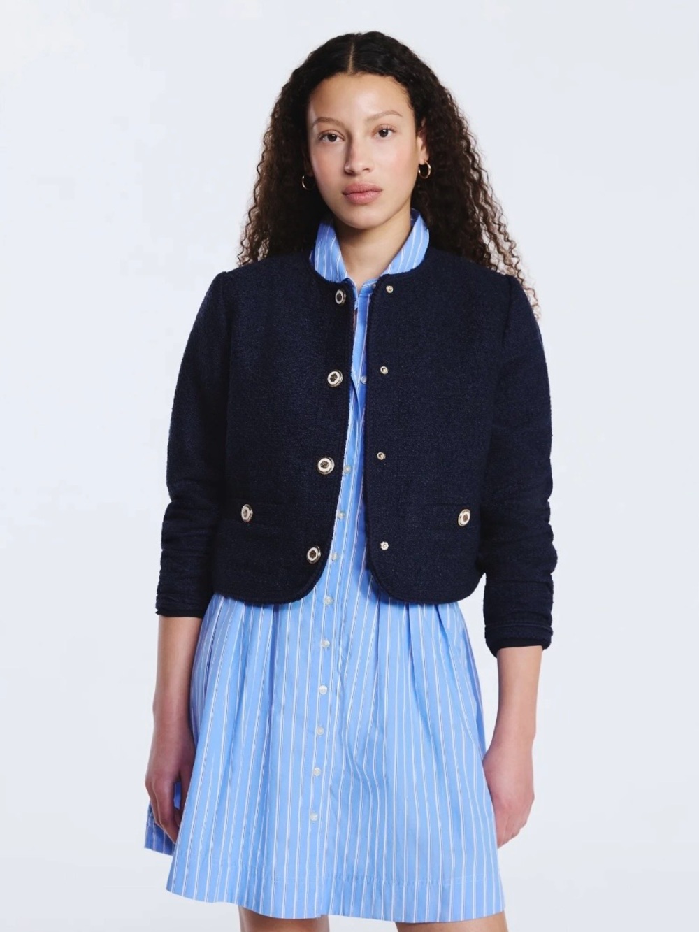 NWT! Free Assembly Classic Navy Bouclé Button Jacket. Large. - Picture 2 of 7